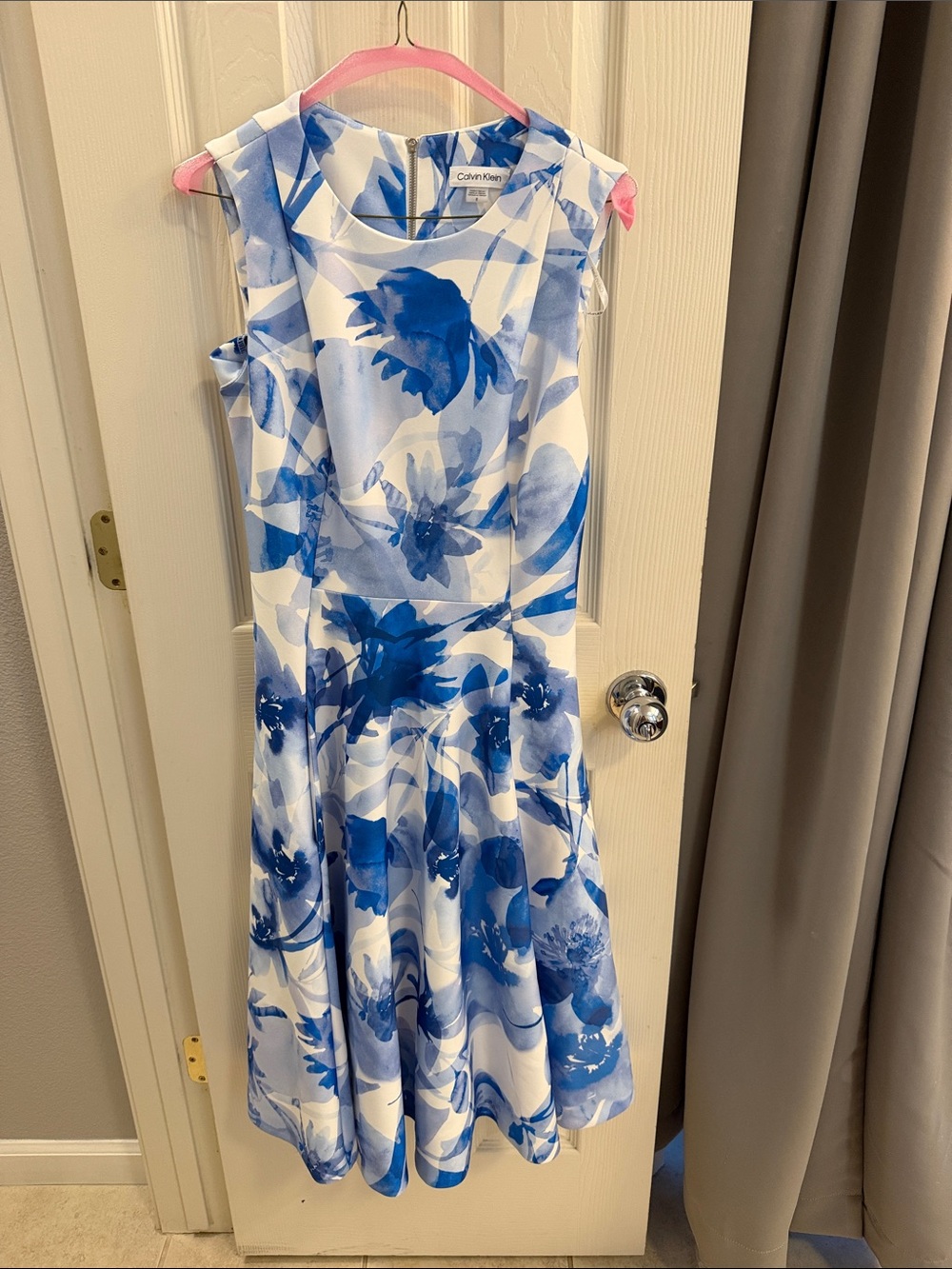 Calvin Klein Blue Floral Midi Dress on White - Picture 2 of 12